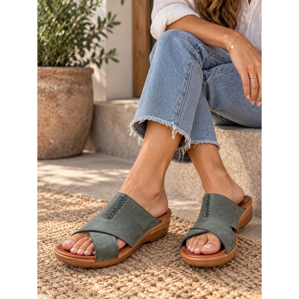 Dansko Grey Leather Crisscross Slide Wedge Sandals Womens 9/EU 40